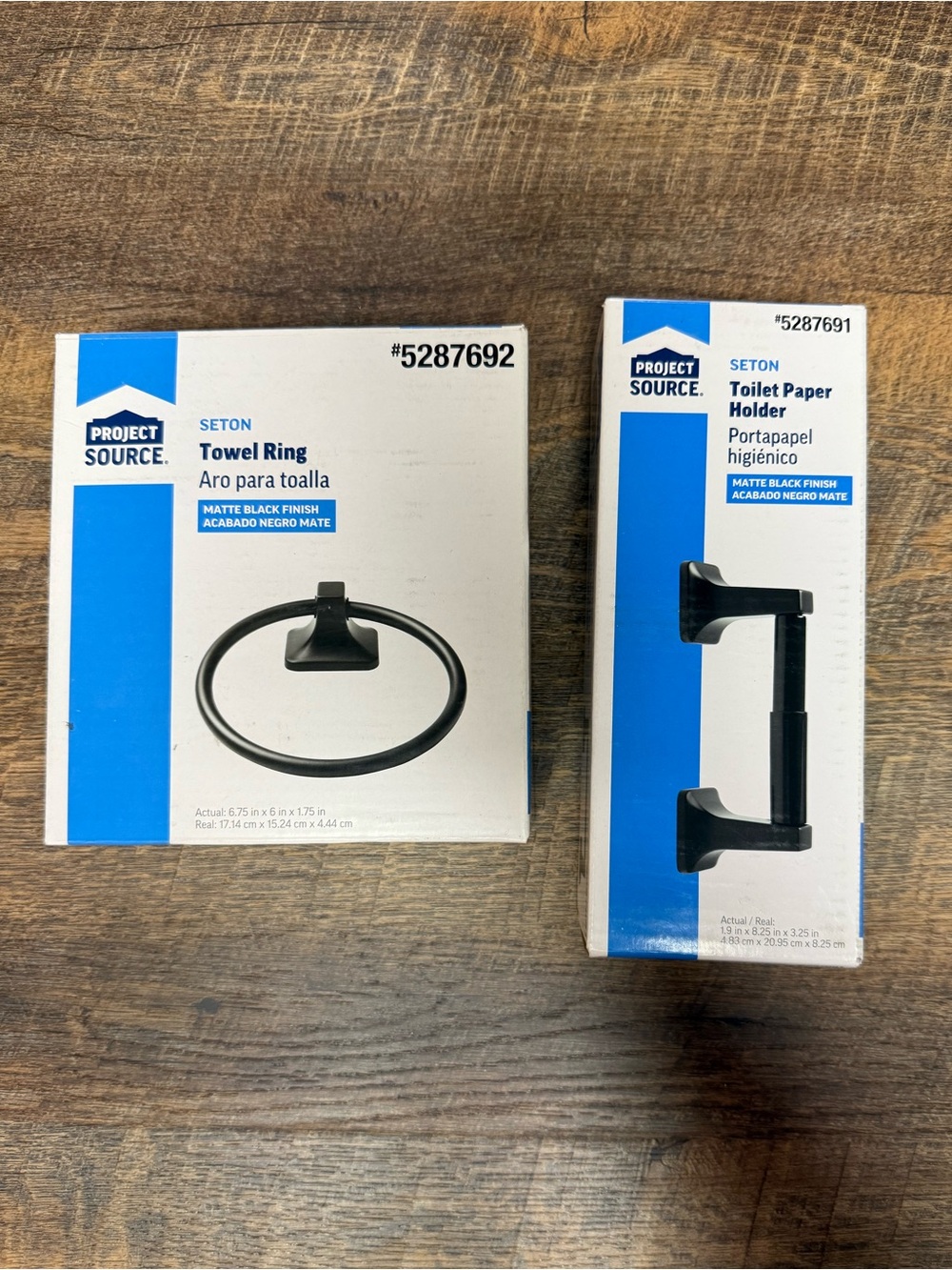 Project Source Seton Matte Black Bathroom Set – Towel Ring & Toilet Paper Holder